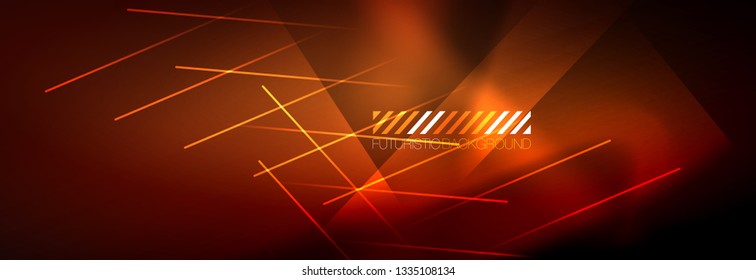 Neon glowing techno lines, hi-tech futuristic abstract background template with lines. Vector illustration