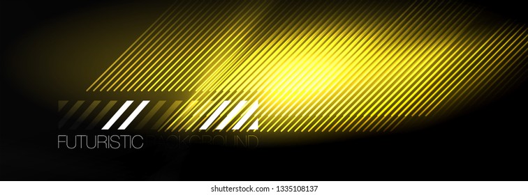 Líneas tecno brillantes neón, plantilla de fondo abstracto de alta tecnología futurista con líneas. Ilustración del vector