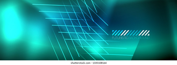 Neon glowing techno lines, hi-tech futuristic abstract background template with lines. Vector illustration