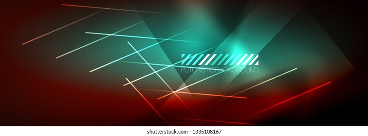 Neon glowing techno lines, hi-tech futuristic abstract background template with lines. Vector illustration
