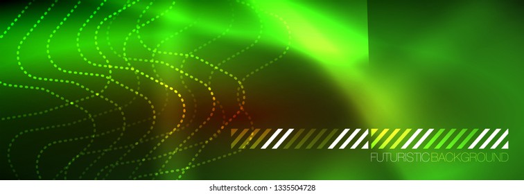 Neon glowing techno lines, hi-tech futuristic abstract background template with square shapes