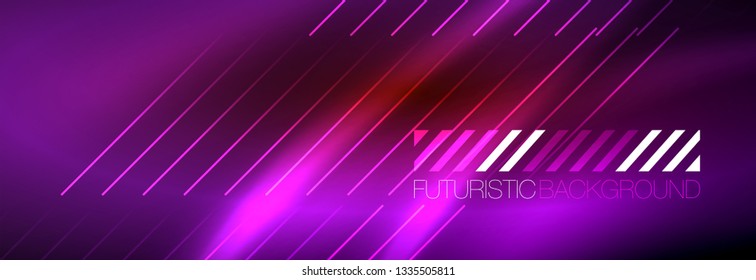Neon glowing techno lines, hi-tech futuristic abstract background template with lines. Vector illustration