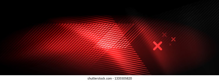 Líneas tecno brillantes neón, plantilla de fondo abstracto de alta tecnología futurista con líneas. Ilustración del vector
