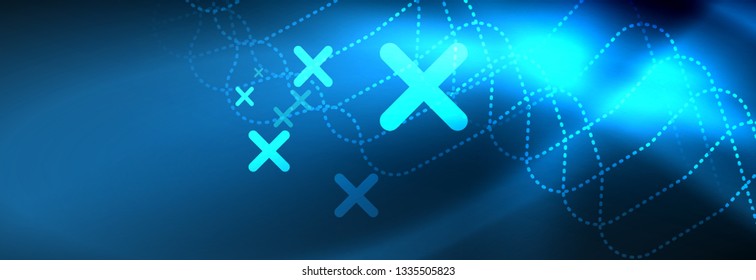 Neon glowing techno lines, hi-tech futuristic abstract background template with square shapes