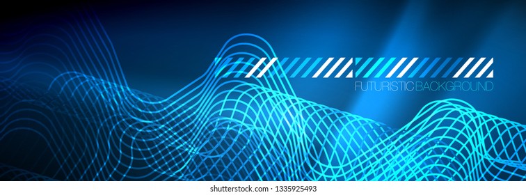 Líneas tecno brillantes de neón, plantilla de fondo abstracto de alta tecnología futurista con formas cuadradas