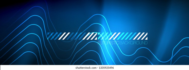 Neon glowing techno lines, hi-tech futuristic abstract background template with square shapes