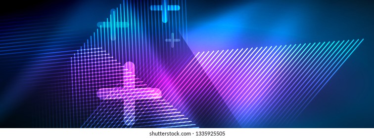 Neon glowing techno lines, hi-tech futuristic abstract background template with lines. Vector illustration