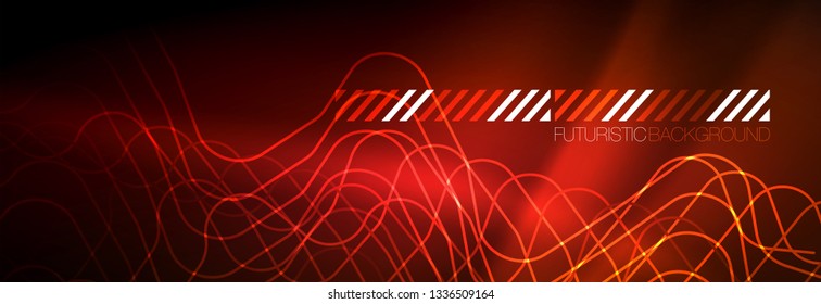 Neon glowing techno lines, hi-tech futuristic abstract background template with square shapes
