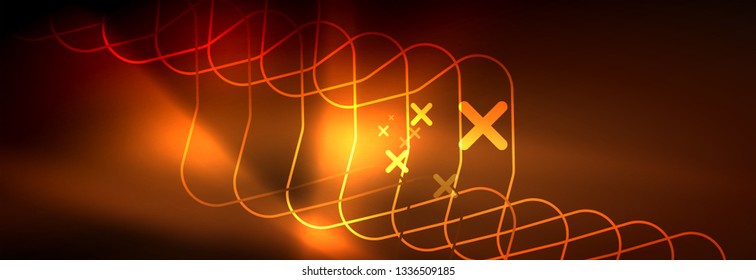 Neon glowing techno lines, hi-tech futuristic abstract background template with square shapes