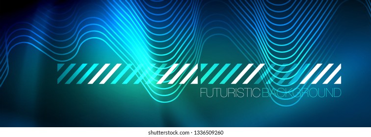 Neon glowing techno lines, hi-tech futuristic abstract background template with square shapes