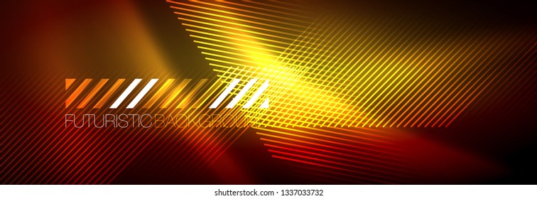 Neon glowing techno lines, hi-tech futuristic abstract background template with lines. Vector illustration