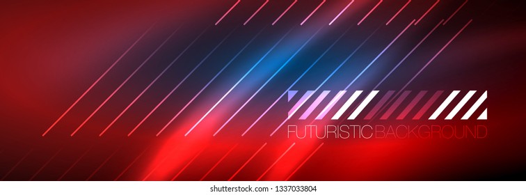 Líneas tecno brillantes neón, plantilla de fondo abstracto de alta tecnología futurista con líneas. Ilustración del vector