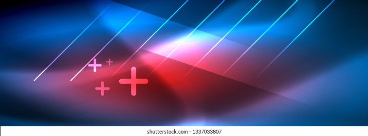 Neon linhas de tecno brilhantes, modelo de fundo abstrato futurista de alta tecnologia com linhas. Ilustração vetorial