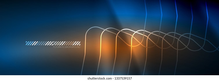 Neon glowing techno lines, hi-tech futuristic abstract background template with square shapes