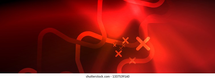 Neon glowing techno lines, hi-tech futuristic abstract background template with square shapes