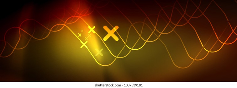 Neon glowing techno lines, hi-tech futuristic abstract background template with square shapes
