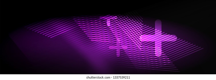 Neon glowing techno lines, hi-tech futuristic abstract background template with lines. Vector illustration