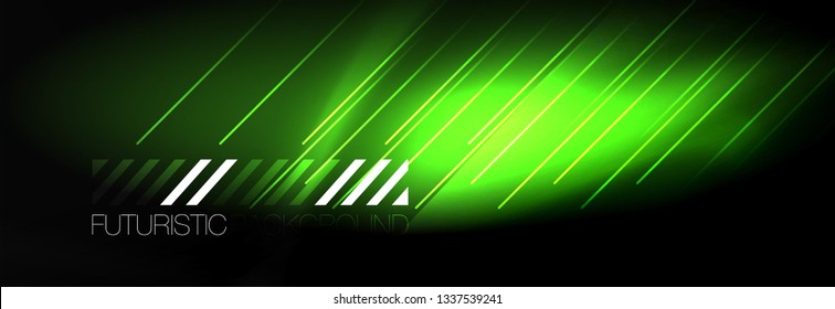 Neon glowing techno lines, hi-tech futuristic abstract background template with lines. Vector illustration