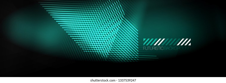 Neon glowing techno lines, hi-tech futuristic abstract background template with lines. Vector illustration