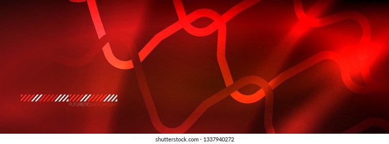 Neon glowing techno lines, hi-tech futuristic abstract background template with square shapes