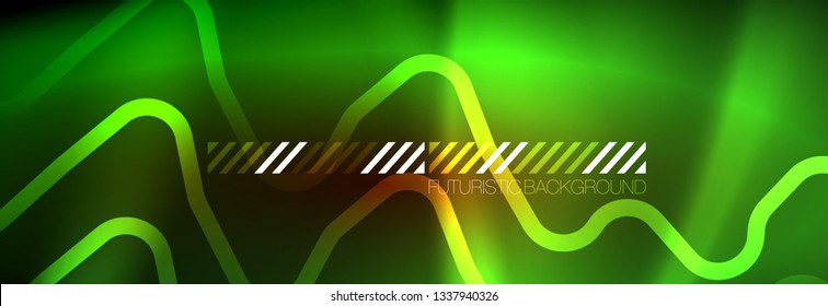 Líneas tecno brillantes de neón, plantilla de fondo abstracto de alta tecnología futurista con formas cuadradas