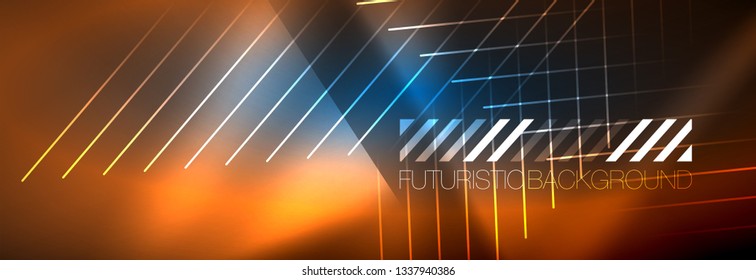 Neon glowing techno lines, hi-tech futuristic abstract background template with lines. Vector illustration