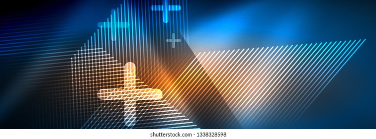 Neon glowing techno lines, hi-tech futuristic abstract background template with lines. Vector illustration