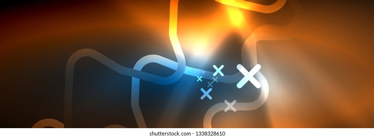 Neon glowing techno lines, hi-tech futuristic abstract background template with square shapes