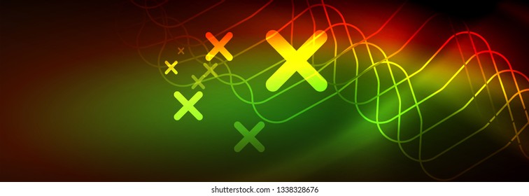 Neon glowing techno lines, hi-tech futuristic abstract background template with square shapes