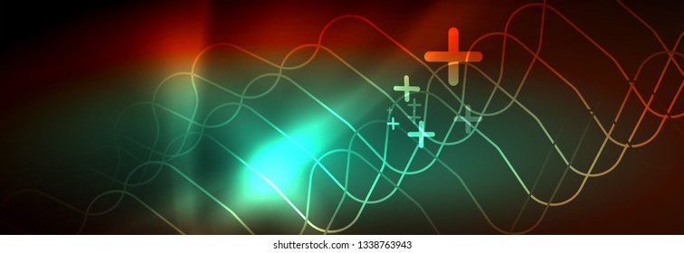 Neon glowing techno lines, hi-tech futuristic abstract background template with square shapes