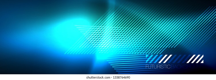 Neon glowing techno lines, hi-tech futuristic abstract background template with lines. Vector illustration