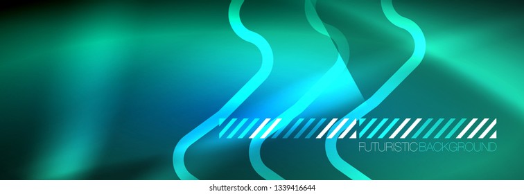 Neon glowing techno lines, hi-tech futuristic abstract background template with square shapes