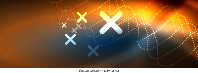 Neon glowing techno lines, hi-tech futuristic abstract background template with square shapes