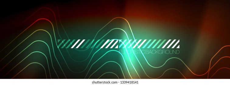 Neon glowing techno lines, hi-tech futuristic abstract background template with square shapes