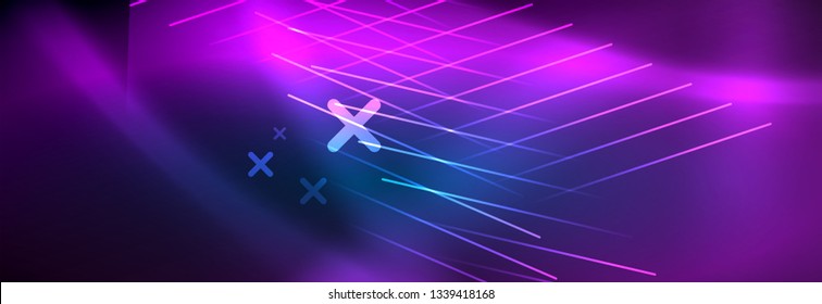 Neon glowing techno lines, hi-tech futuristic abstract background template with lines. Vector illustration