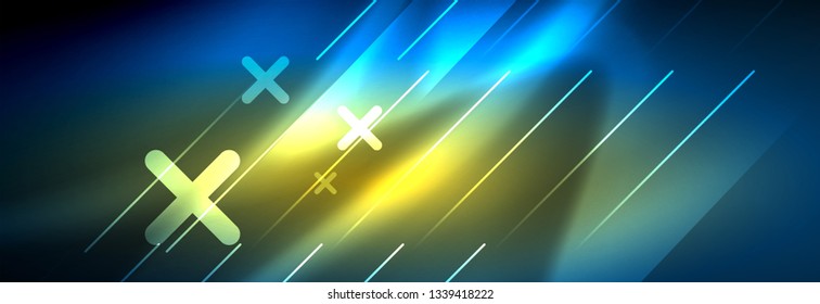 Neon glowing techno lines, hi-tech futuristic abstract background template with lines. Vector illustration