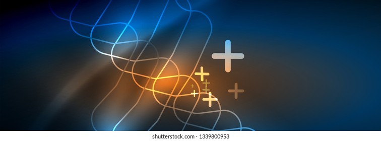 Neon glowing techno lines, hi-tech futuristic abstract background template with square shapes