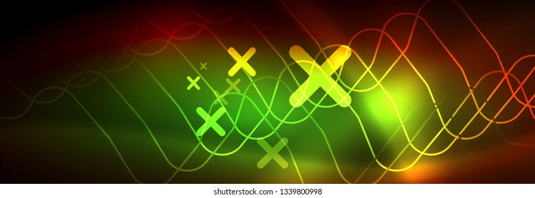 Neon glowing techno lines, hi-tech futuristic abstract background template with square shapes