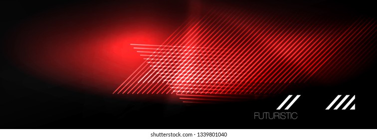 Neon glowing techno lines, hi-tech futuristic abstract background template with lines. Vector illustration