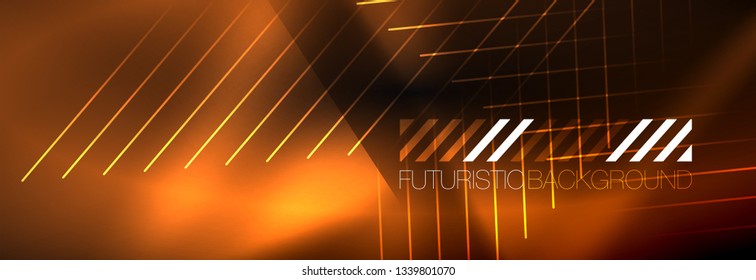 Neon glowing techno lines, hi-tech futuristic abstract background template with lines. Vector illustration