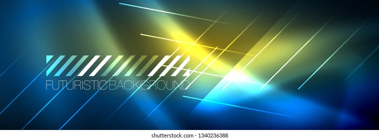 Neon glowing techno lines, hi-tech futuristic abstract background template with lines. Vector illustration