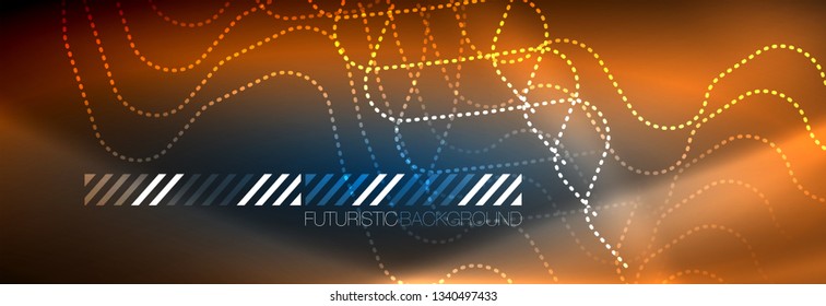 Neon glowing techno lines, hi-tech futuristic abstract background template with square shapes