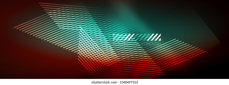 Neon glowing techno lines, hi-tech futuristic abstract background template with lines. Vector illustration