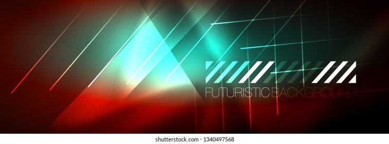 Neon glowing techno lines, hi-tech futuristic abstract background template with lines. Vector illustration