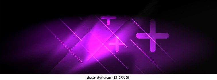 Neon glowing techno lines, hi-tech futuristic abstract background template with lines. Vector illustration