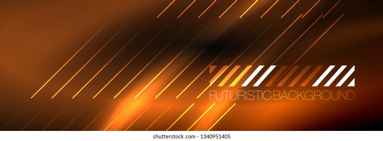 Líneas tecno brillantes neón, plantilla de fondo abstracto de alta tecnología futurista con líneas. Ilustración del vector
