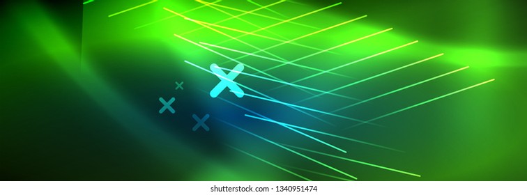 Neon glowing techno lines, hi-tech futuristic abstract background template with lines. Vector illustration