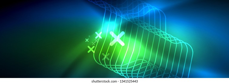 Líneas tecno brillantes de neón, plantilla de fondo abstracto de alta tecnología futurista con formas cuadradas