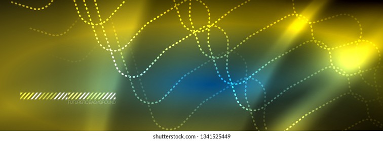 Neon glowing techno lines, hi-tech futuristic abstract background template with square shapes