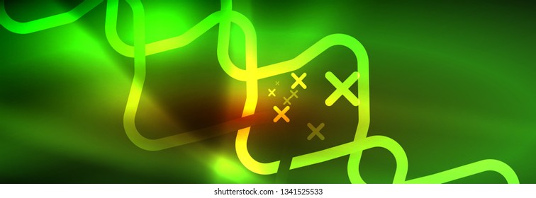 Neon glowing techno lines, hi-tech futuristic abstract background template with square shapes